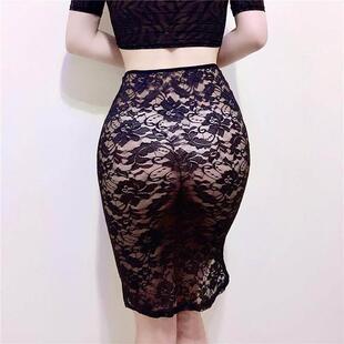 Lace transparent long skirt with buttocks 蕾丝透明半身裙包臀