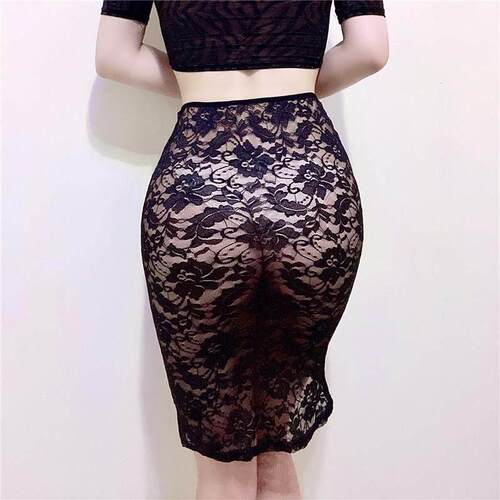 Lace transparent long skirt with buttocks 蕾丝透明半身裙包臀