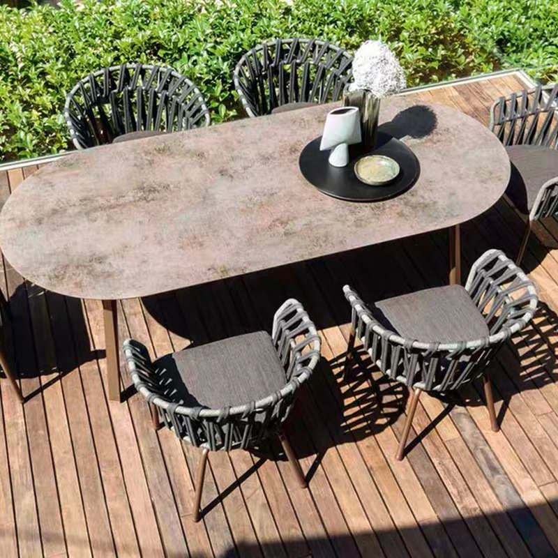 户外休闲桌椅花园室外露台岩板餐桌庭院藤椅阳光房别墅藤编休闲椅