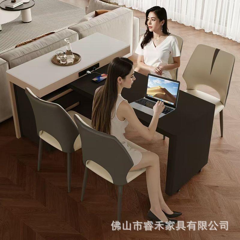 新款岛台餐桌一体家用可旋转伸缩岩板小户型厨房中岛泡茶吃饭桌子