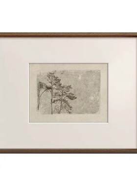 《墨植禅心》法式中古风黑白素描树木装饰画复古餐厅玄关卧室挂画