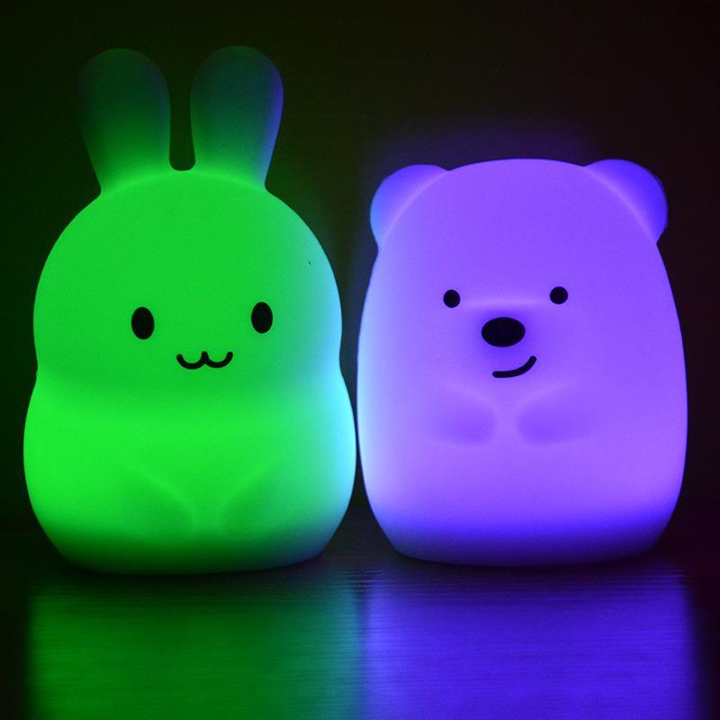 新款直销动物硅胶小夜灯创意礼品氛围灯儿童礼物摆摊套圈圈七彩小