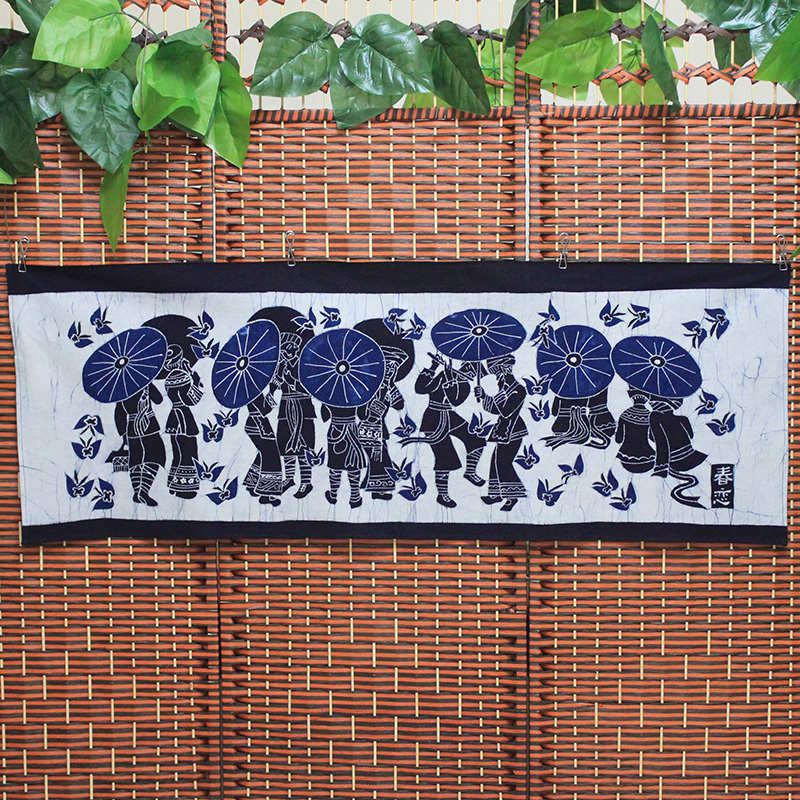 蜡染画蓝春恋餐厅酒吧装饰画棉布壁挂云南民族工艺品苗族壁画手工图片
