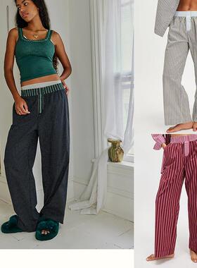 Women's striped polka dot patchwork pants