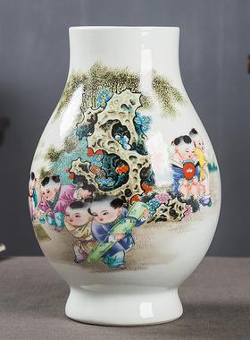 粉彩陶瓷花瓶景德镇仿古中式家居客厅电视柜博古架装饰品福筒摆件