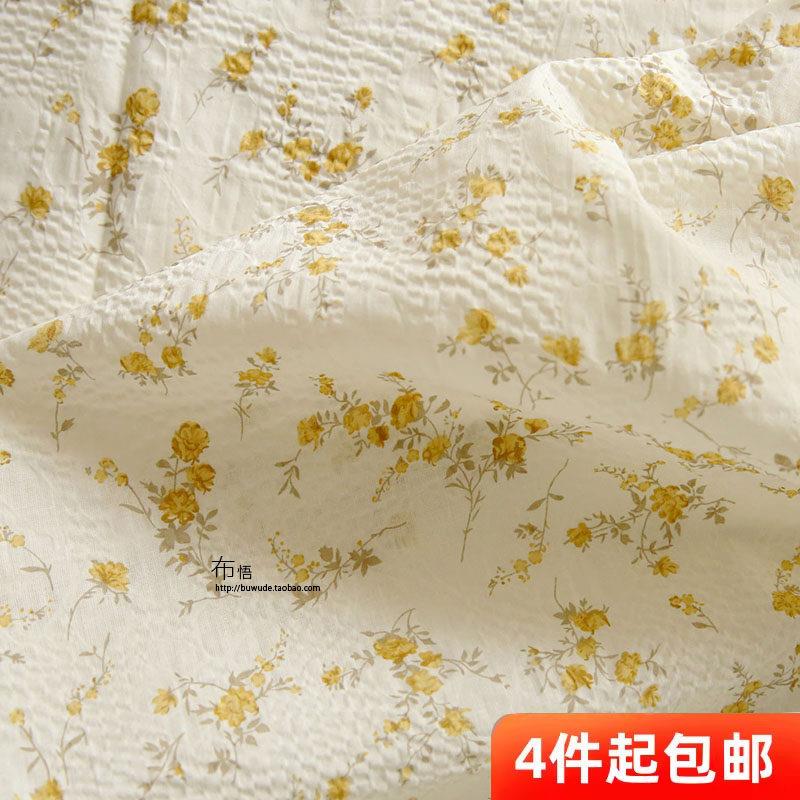 布悟纯棉碎花印染田园diy手工服装童装裙子面料泡泡棉盐缩棉布料