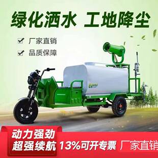 新能源三轮洒水喷雾车工程工地道路高炮电动雾炮洒水车全自动