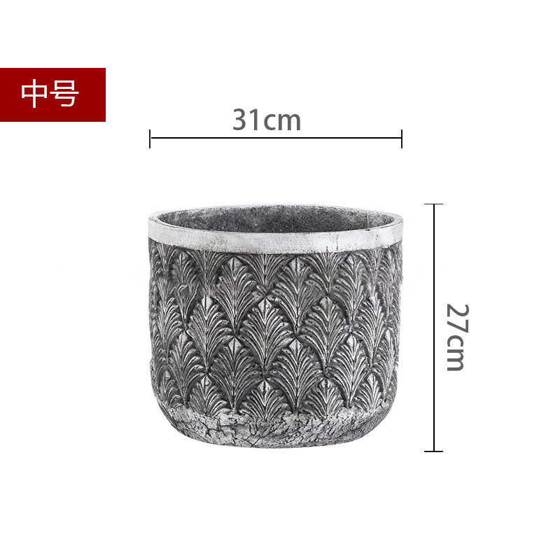 特大园艺口径手工轻复古水泥北欧花盆工厂庭院雕刻花盆奢槽花
