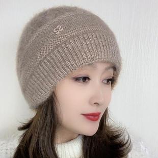 帽子遮白发的头饰新款松鼠绒双层针织时尚百搭冬季堆堆帽女士编织