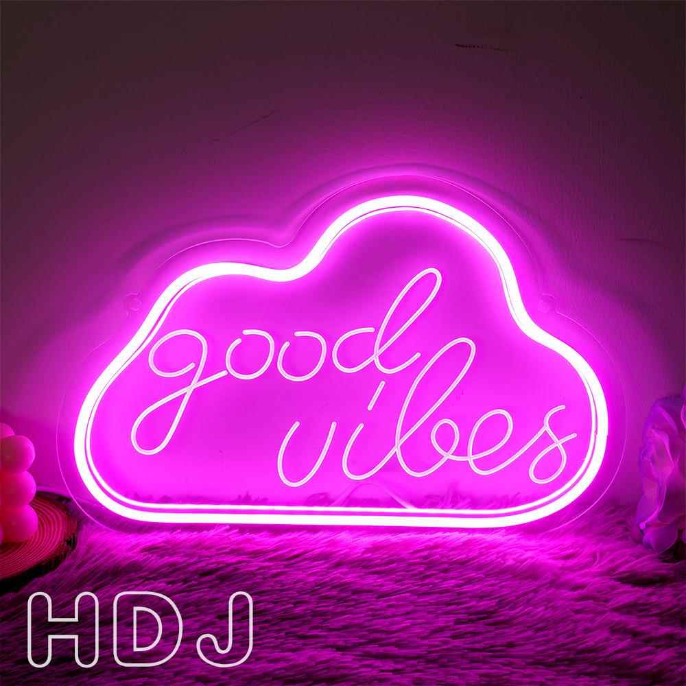led霓虹灯Good vibes发光字广告牌雕刻亚克力店铺灯牌跨境商家