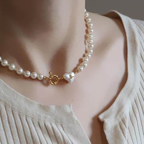 Delicate love pearl necklace women