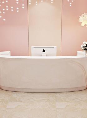 台美容前台待台简约现接代白色烤漆迎宾台时尚弧院形吧台收银柜台