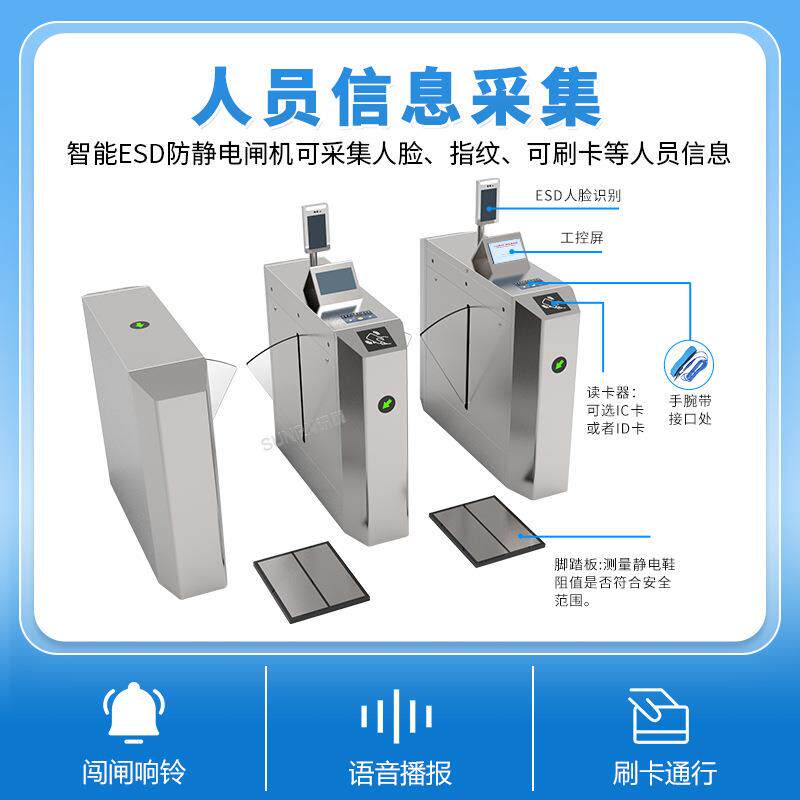 闸讯鹏工厂ESD静电翼防三辊闸显示阻值门禁车QDN系统无尘间手脚检