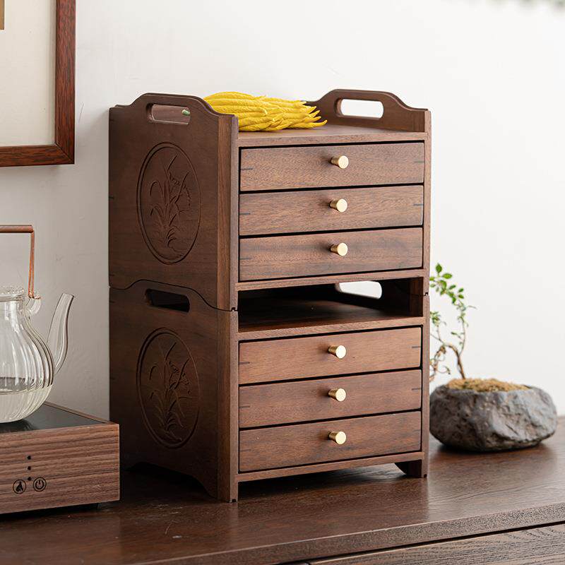 胡桃木实木普洱茶盒抽屉式茶饼收纳盒家用储茶盒子茶道竹制分茶盘