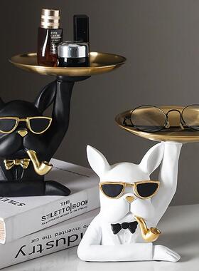 新款直销北欧风格法斗狗双托盘装饰品摆件家居客厅玄关钥匙收纳树