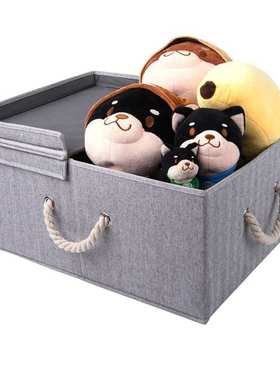 厂家现货，可折叠灰色双盖人字布收纳箱  桌面整理箱  布艺收纳盒