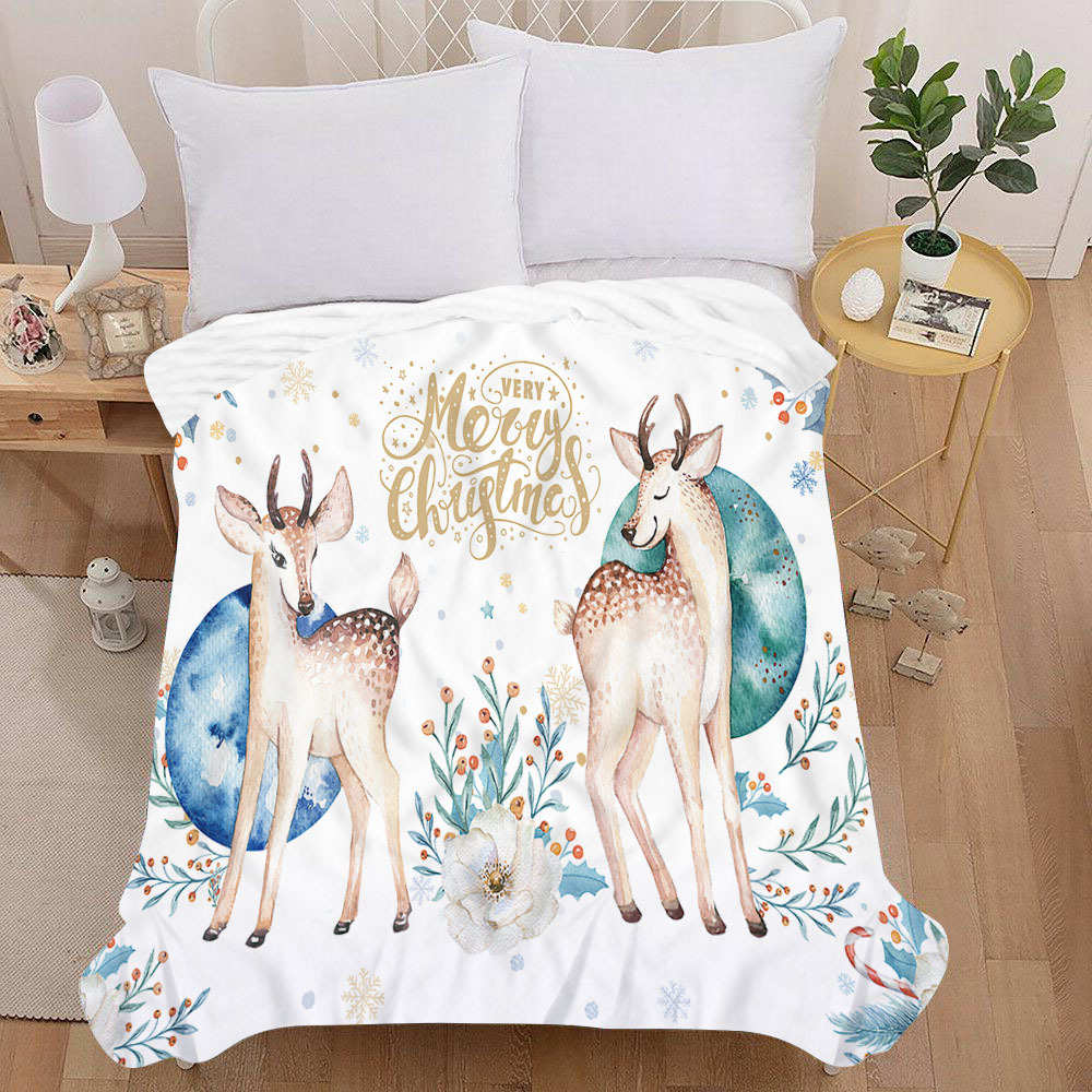 厂家直供3D印花双层毯法兰绒毯午睡盖毯空调毯圣诞系列可一件起订