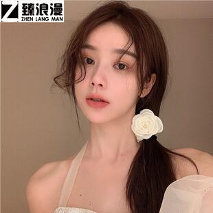 皮筋女扎头初中生复古小香风头绳女山茶花发绳白色玫瑰气质发圈百