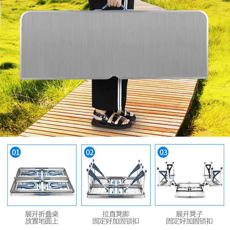 新款直销简易连体铝合金折叠桌椅户外便携带可折叠一桌四椅夜市摆