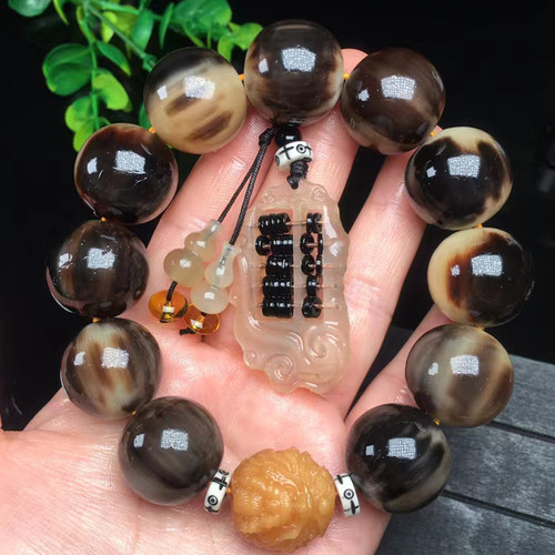 天然牦牛角圆珠20mm手串佛珠文玩手串拍卖收藏自戴送礼佳品礼盒装