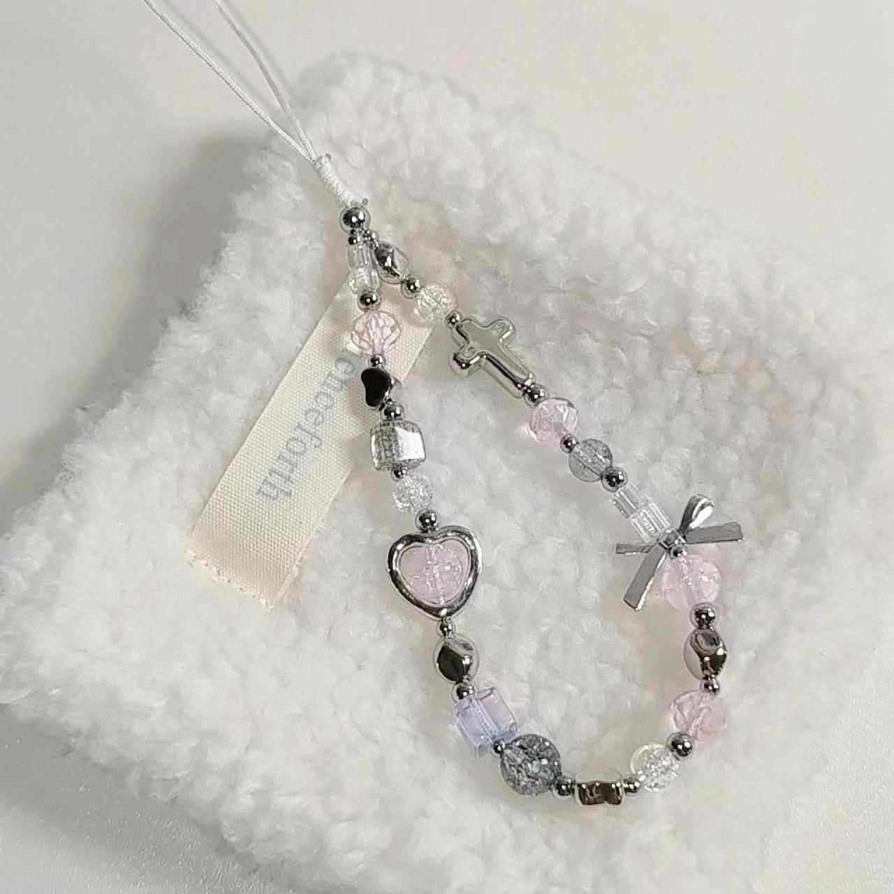 原创冷淡风YK串珠手机链ccd挂绳少女高颜值相机防丢绳钥匙扣挂件