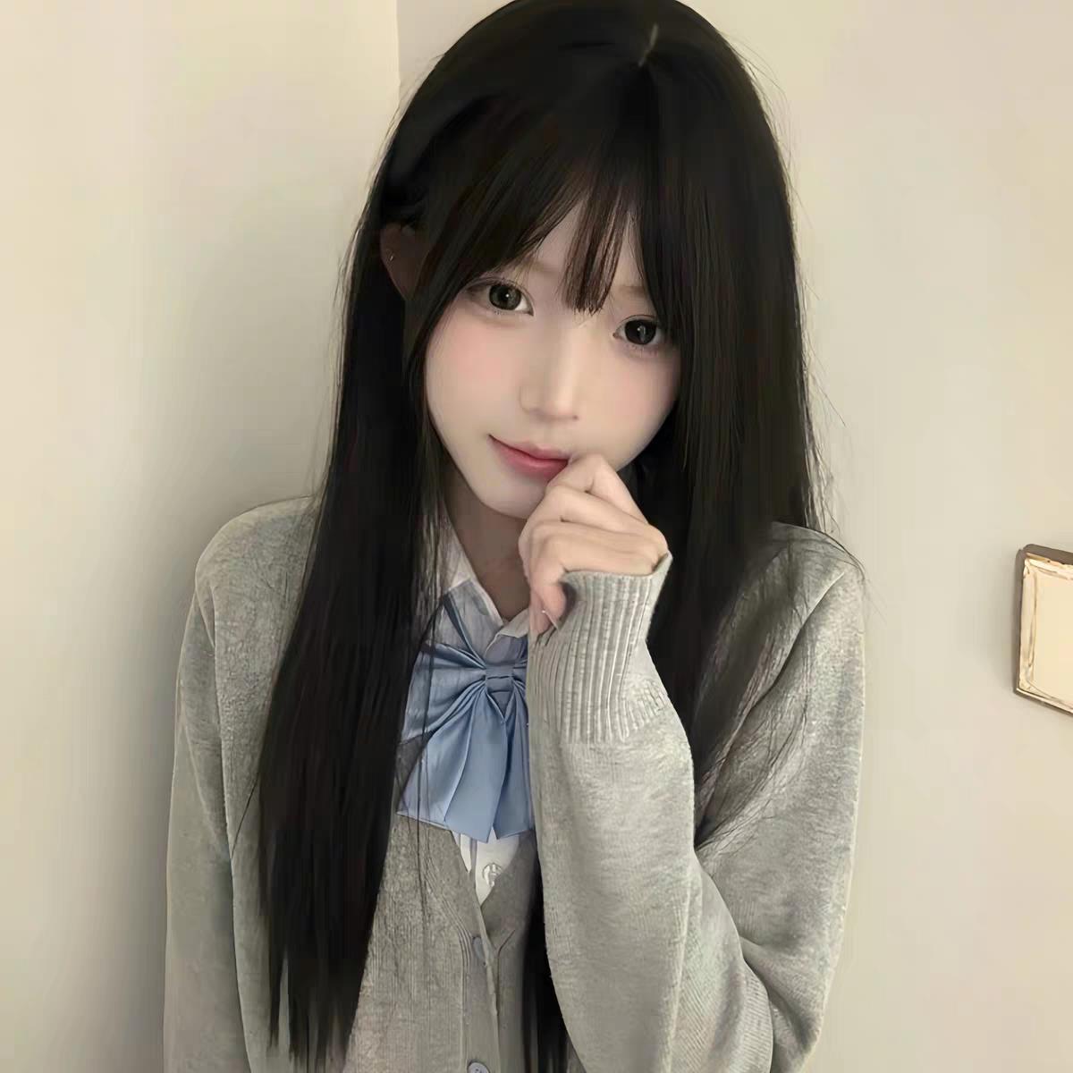 假发女长发Lolita齐刘海黑长直少萝甜妹长直发日系jk日常全头套式