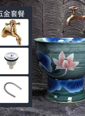 陶瓷拖把池拖布池艺术户外拖把盆阳台家用仿古简易墩布池釉面