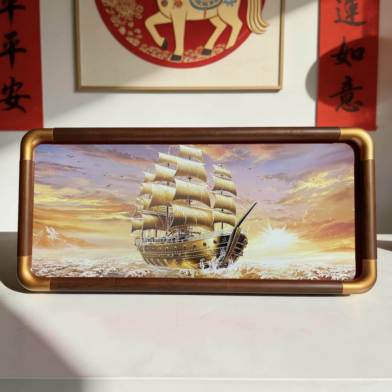 2026新款一帆风顺铜雕摆台中式书房办公室摆件开业随礼礼品38*18