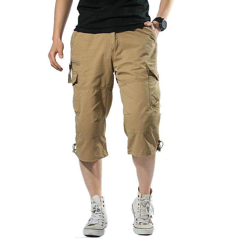 Long Length Cargo Shorts Men Summer Multi-Pocket Casual Cott