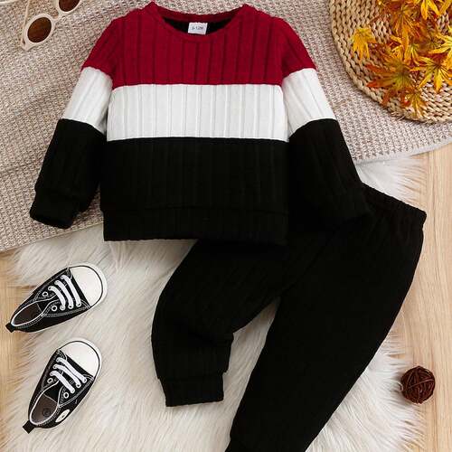 Baby Colorblock Knit Set, Newborn Outfit, Includes Top and