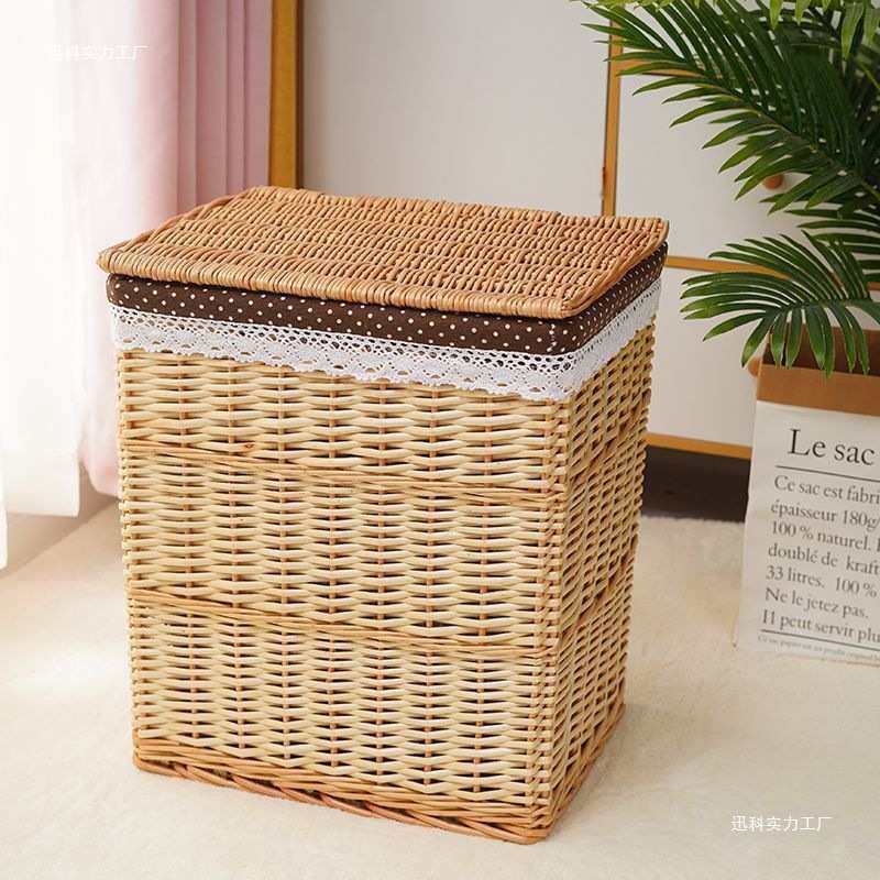 藤编收纳筐脏衣物筐火锅店店有盖脏衣篓储物箱日式柳联严
