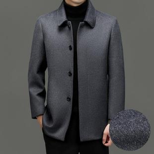 2326大衣男秋冬季 时羊毛呢尚中年休闲夹克 双面羊毛呢毛子外套短款
