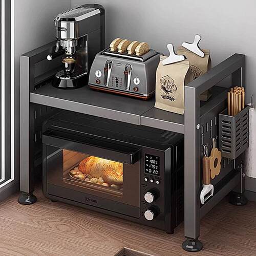 可伸缩厨房置物架微波炉架子家用台面桌面双层电饭锅烤箱收纳支架