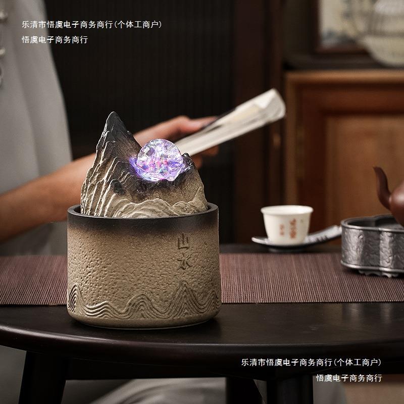 水晶流水生财摆件书房茶台桌面风水球客厅创意办公室玄关循环