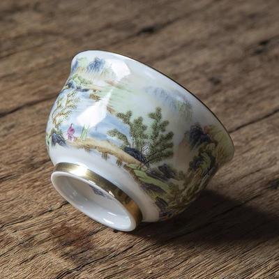 景德镇富春山居图高端主人杯单杯喝茶陶瓷品茗杯功夫茶杯个人专用