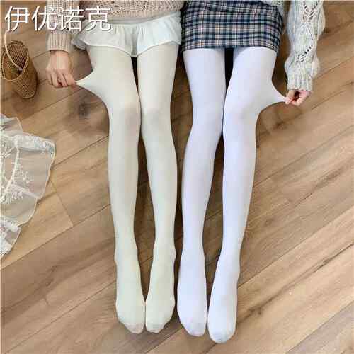 日系二次元lolita白色甜美白丝袜天鹅绒防勾丝少女萝莉学生连体裤