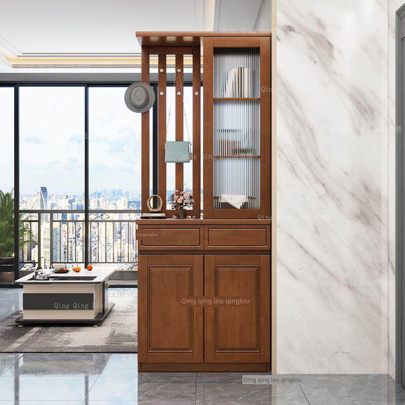 中式实木间厅柜门厅隔断鞋柜入户玄关挂衣架一体屏风收纳储物80CM