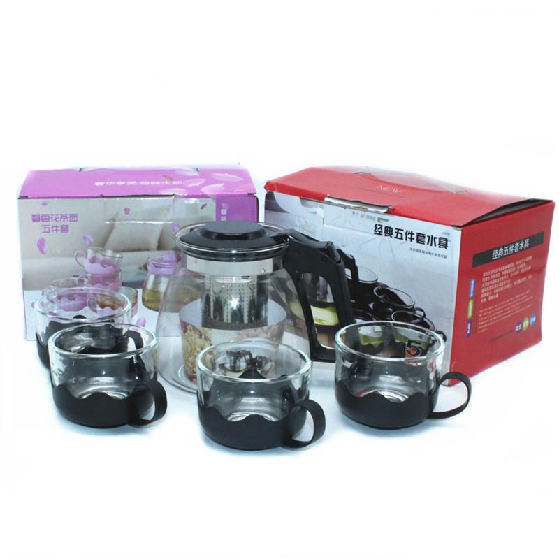 玻璃茶具5件套 玻璃杯套装花茶壶水杯套10元店日用百货