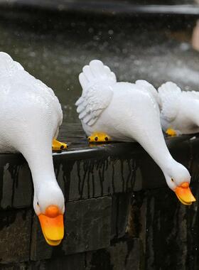 户外彷真鸭子摆件 树脂动物白鹅庭院花园鱼池假山造景装饰品摆件