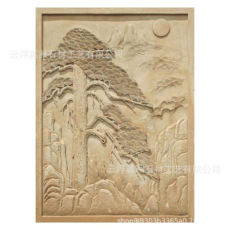石材浮雕花开富贵浮雕 室外花鸟字画浮雕 庭院大型砂岩石材浮雕