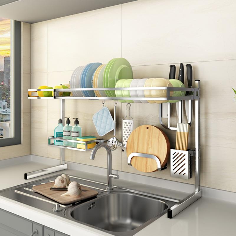 304不锈钢水槽沥水架碗碟架2层厨房置物架洗水池晾放碗筷收纳架子