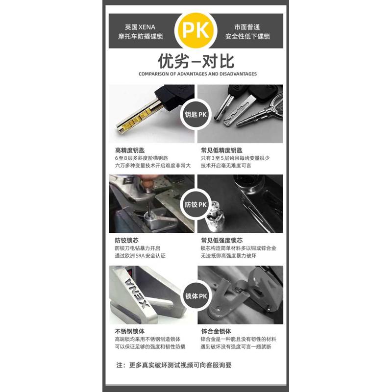 英国XENA摩托车碟刹锁X1X2碟锁大排量机车防盗锁防撬不锈钢机车锁
