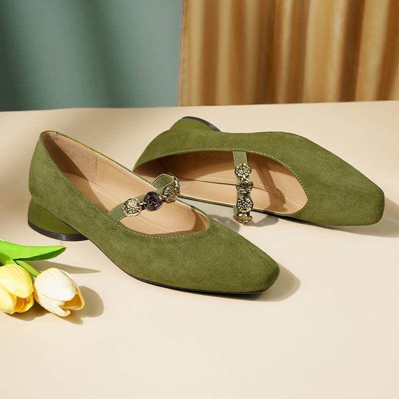 钻带法式新中式高跟鞋女粗跟气质金属一字带小香风低跟复古玛丽珍