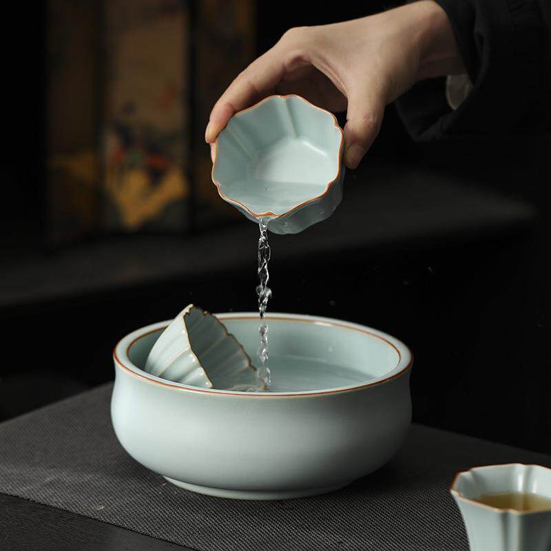 汝窑茶洗开片水盂水洗茶缸茶杯陶瓷茶具茶盆建水茶盂茶渣茶道配件