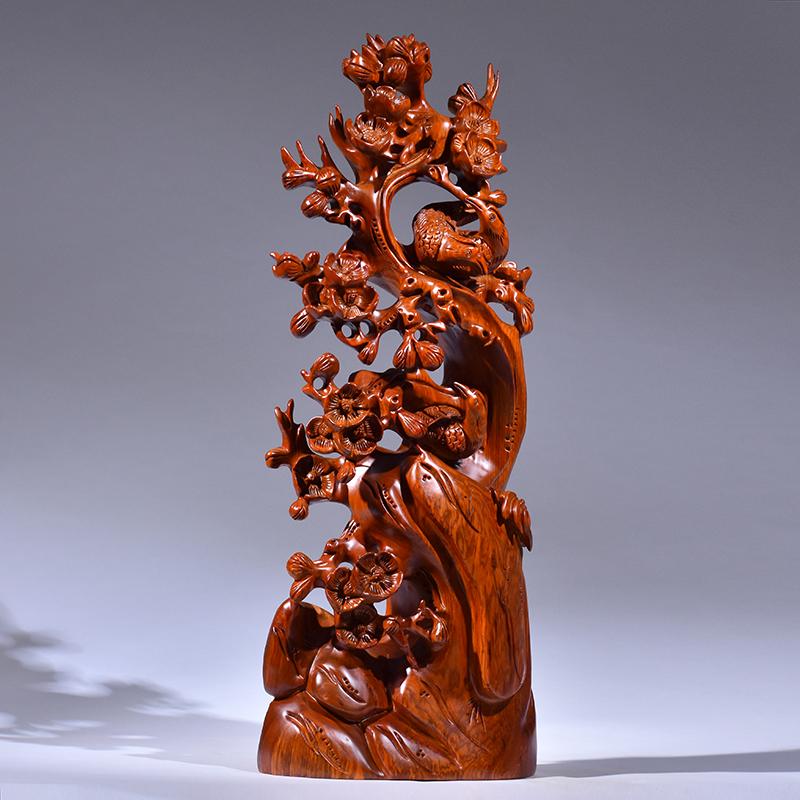 6B76花梨木雕喜上眉梢根雕摆件雕刻工艺品家居客厅装饰品乔迁开业
