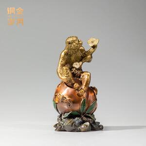 如意猴子铜摆件生肖猴寿桃如意猴铜器工艺品客厅桌面装饰