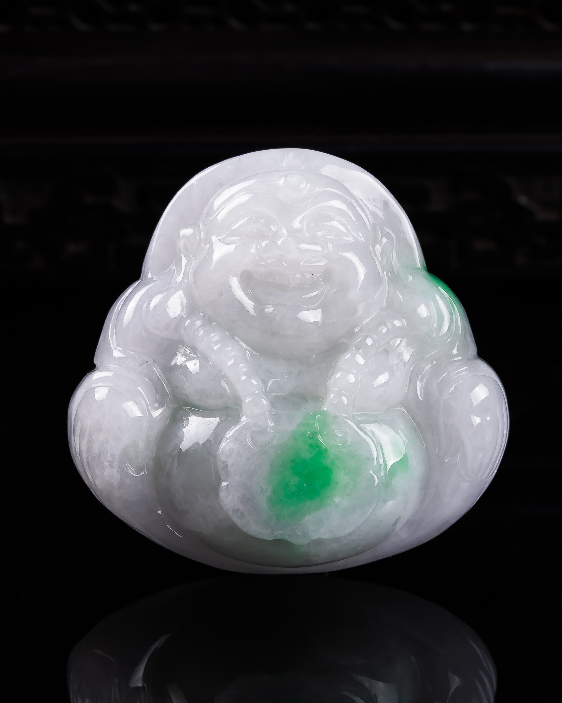 缅甸天然真品翡翠冰飘绿花高端精品厚装闪拍大佛公玉石吊坠39.57g