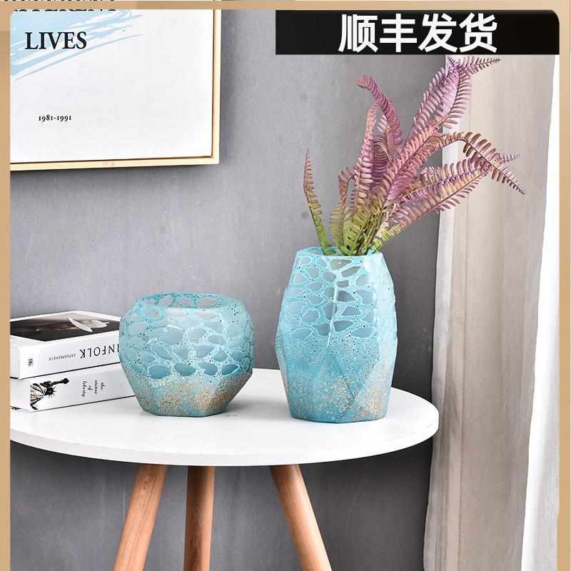 简约北欧磨刻玻璃花瓶桌子工艺品客厅插花电视柜干花装饰摆件