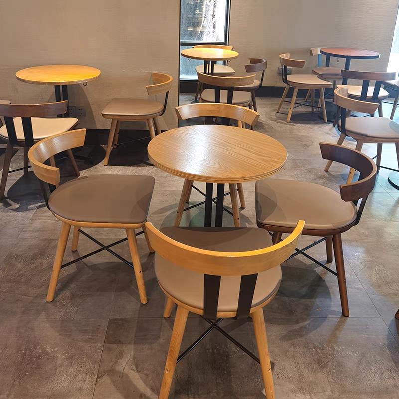咖啡厅桌椅组合奶茶店甜品小吃汉堡餐饮商用实木铁艺休闲 洽谈桌