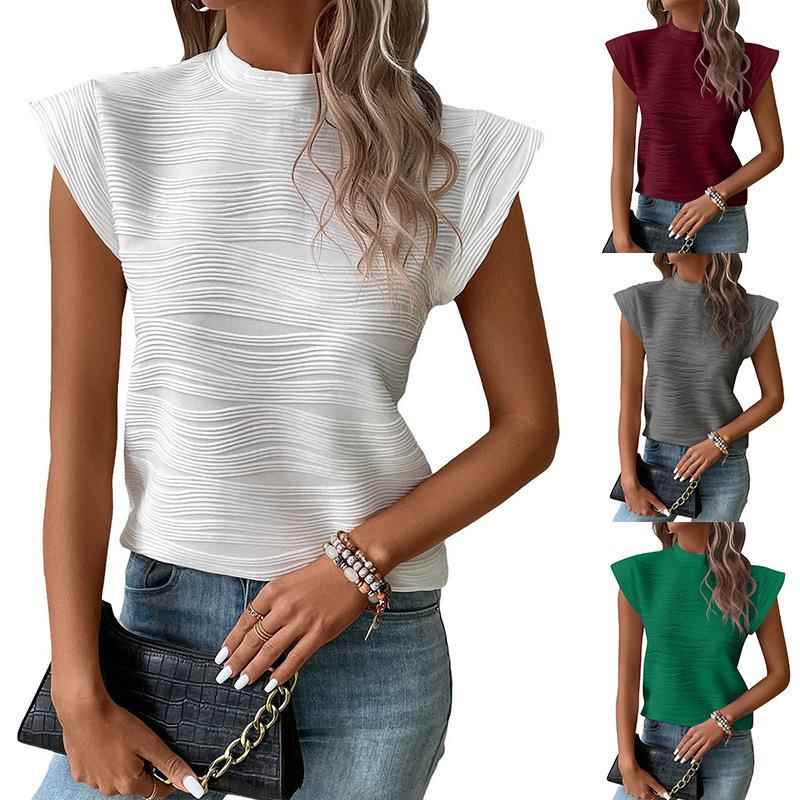 top button collar textured stripe wave Half-high